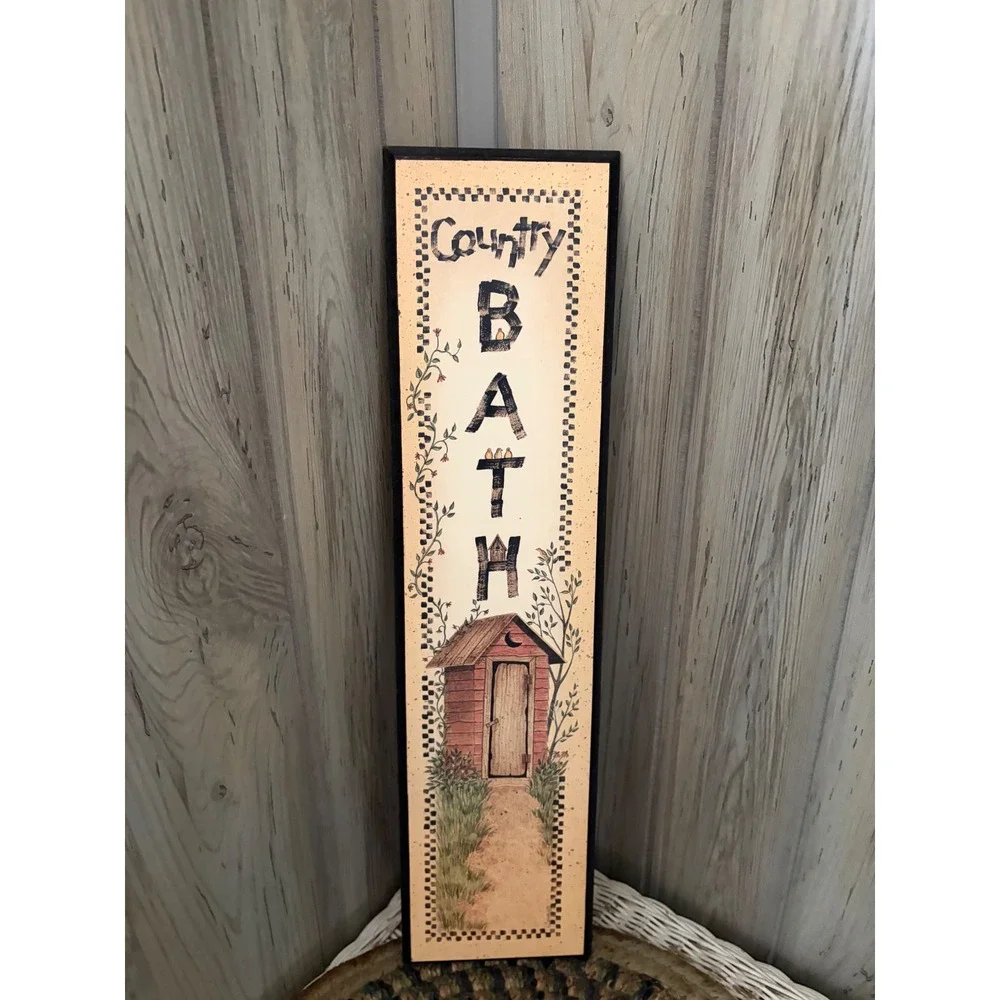 Rustic Country Bath Outhouse Wooden Wall Art Plaque Farmhouse Decor 20x5